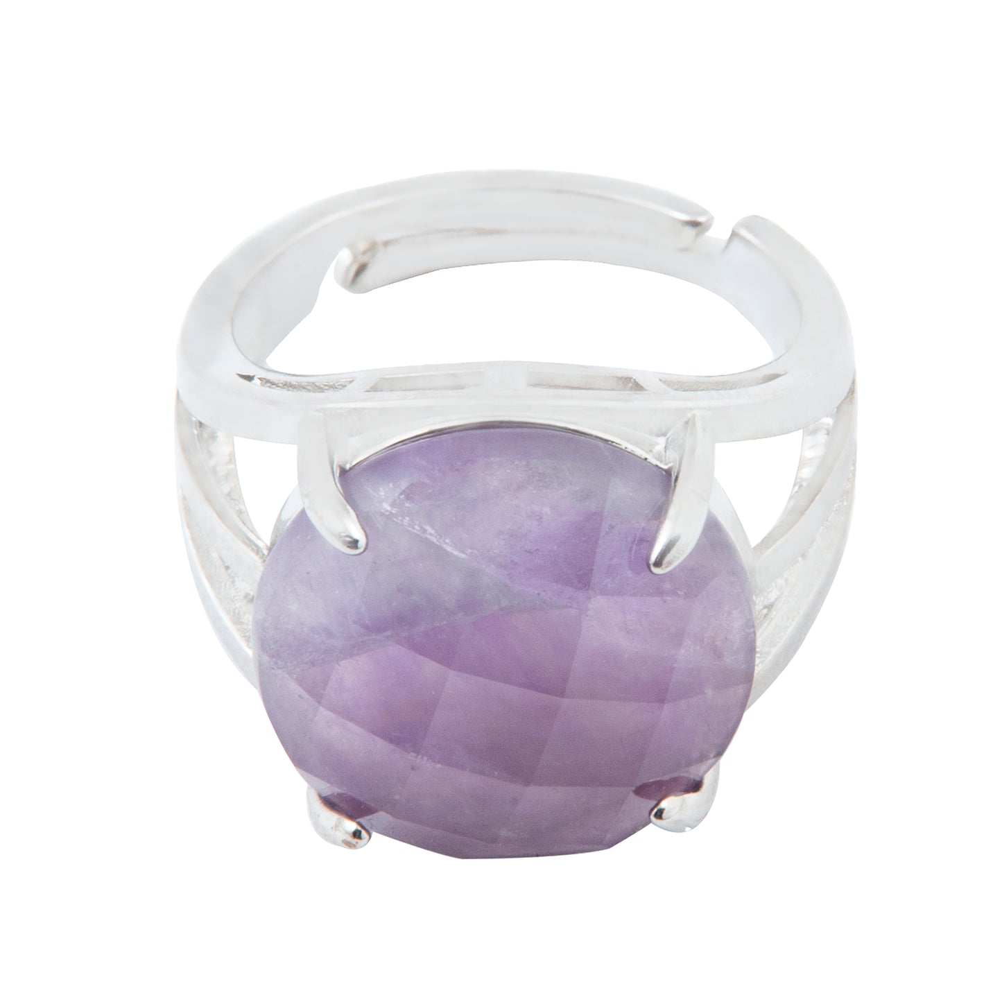 Natural Amethyst Crystal Round ring in metal with Adjustable Size For Men And Women