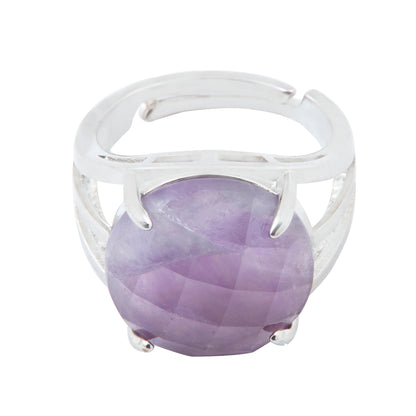 Natural Amethyst Crystal Round ring in metal with Adjustable Size For Men And Women