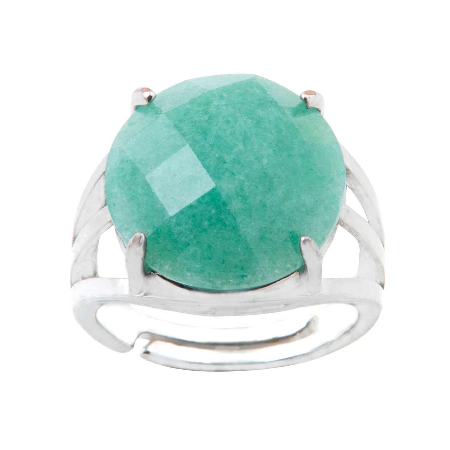 Natural Green Aventurine Crystal Round ring in metal with Adjustable Size For Men And Women