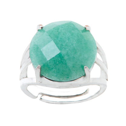 Natural Green Aventurine Crystal Round ring in metal with Adjustable Size For Men And Women