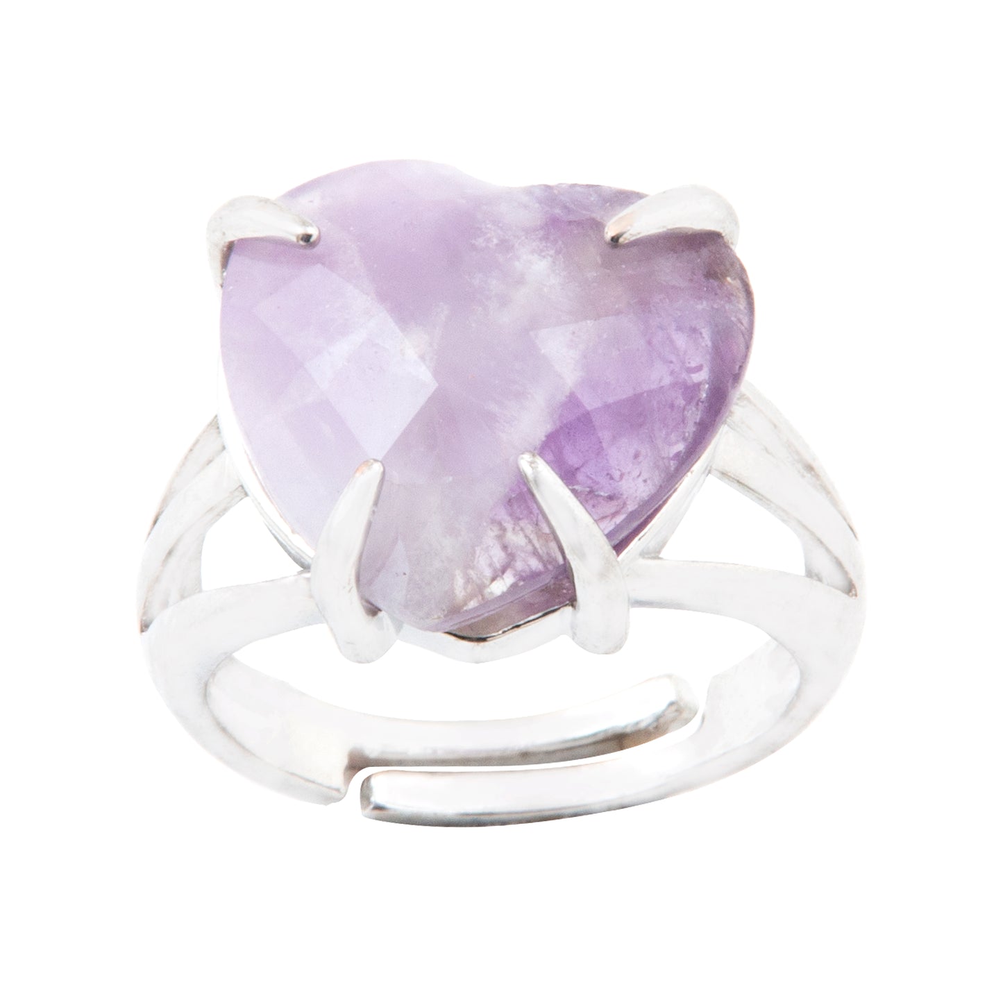 Natural Amethyst Crystal Heart ring in metal with Adjustable Size For Men And Women