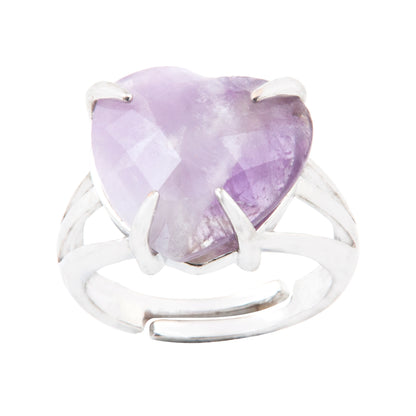 Natural Amethyst Crystal Heart ring in metal with Adjustable Size For Men And Women