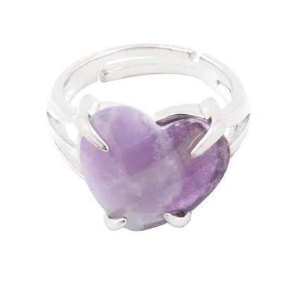Natural Amethyst Crystal Heart ring in metal with Adjustable Size For Men And Women