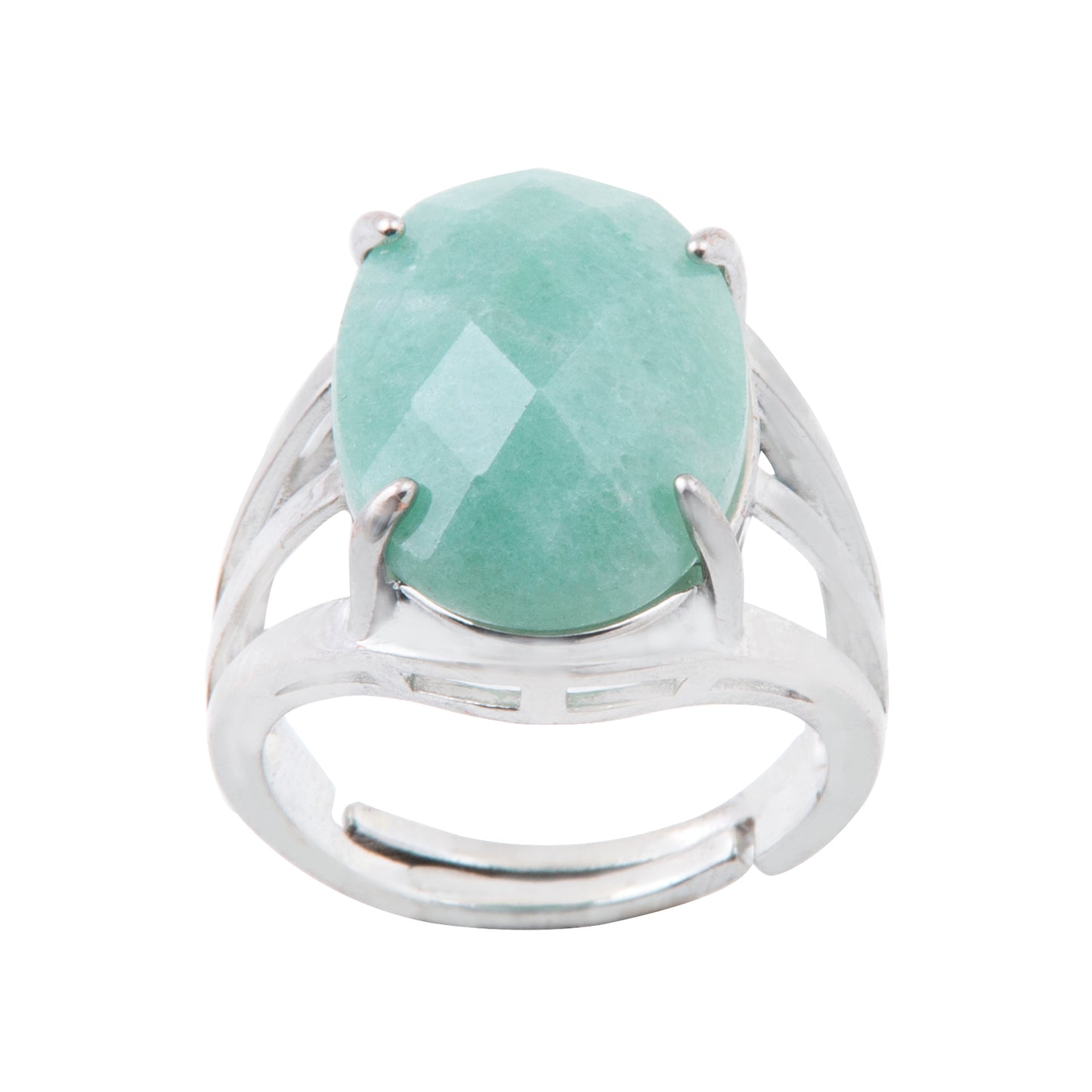 Natural Green Aventurine Crystal Oval ring in metal with Adjustable Size For Men And Women