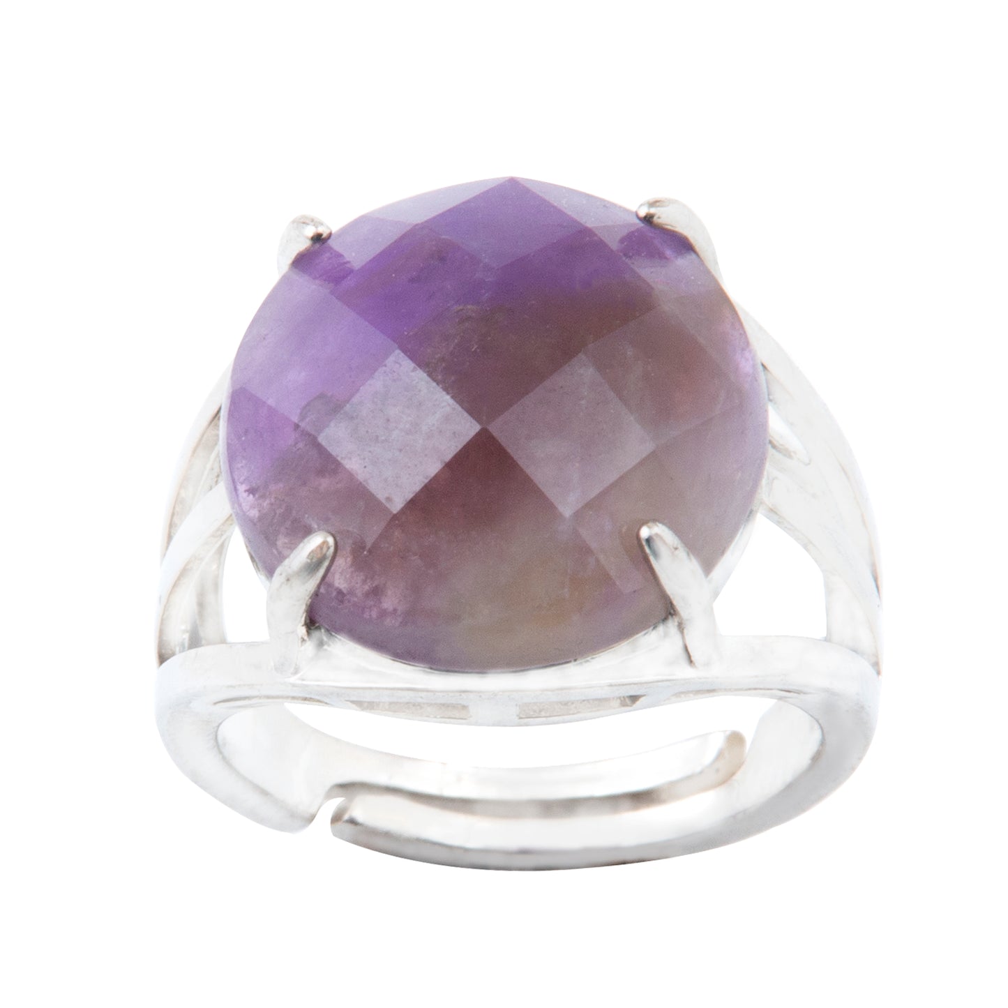 Natural Amethyst Crystal Round ring in metal with Adjustable Size For Men And Women