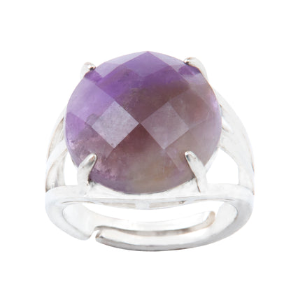 Natural Amethyst Crystal Round ring in metal with Adjustable Size For Men And Women