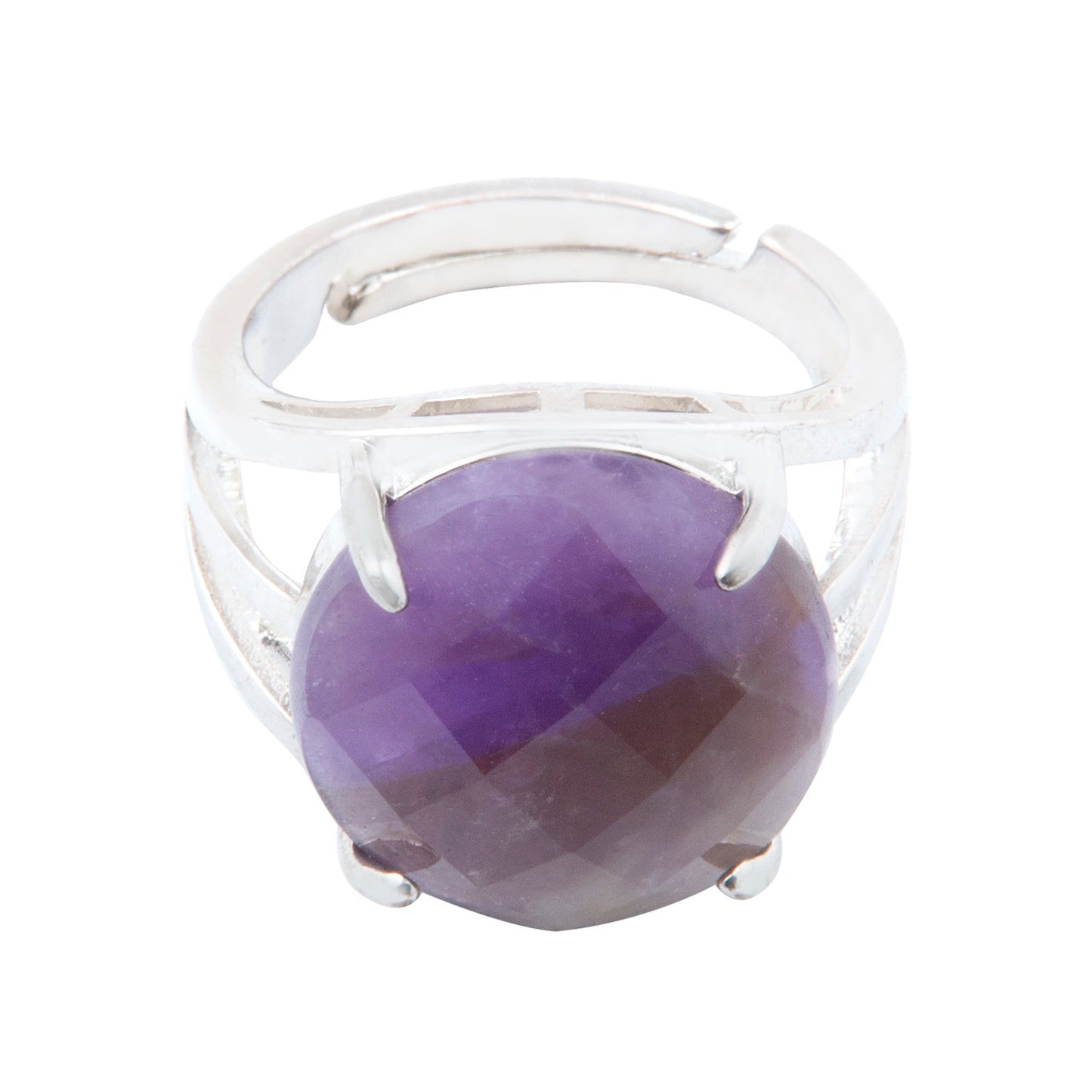 Natural Amethyst Crystal Round ring in metal with Adjustable Size For Men And Women