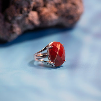 Natural Red Jasper Crystal Oval ring in metal with Adjustable Size For Men And Women