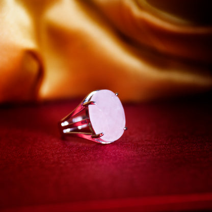 Natural Rose Quartz Crystal Oval ring in metal with Adjustable Size For Men And Women