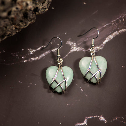 Natural Green Aventurine Crystal earring in metal for Women
