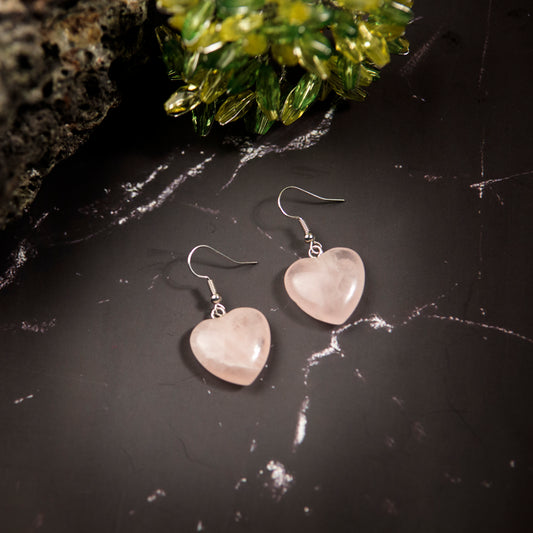 Natural Rose Quartz Crystal earring in metal for Women