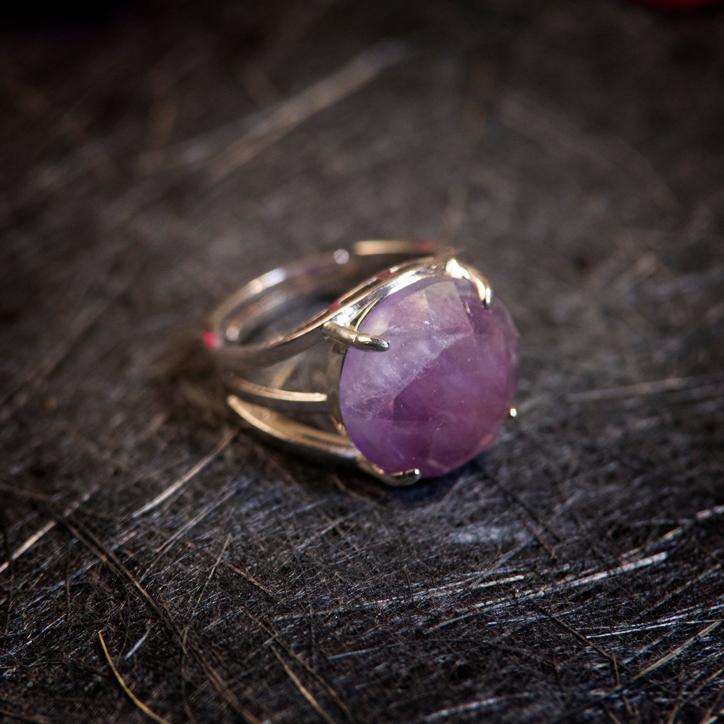 Natural Amethyst Crystal Round ring in metal with Adjustable Size For Men And Women