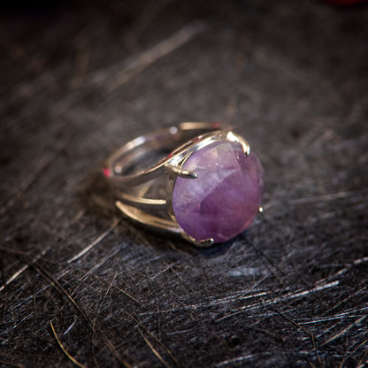 Natural Amethyst Crystal Round ring in metal with Adjustable Size For Men And Women