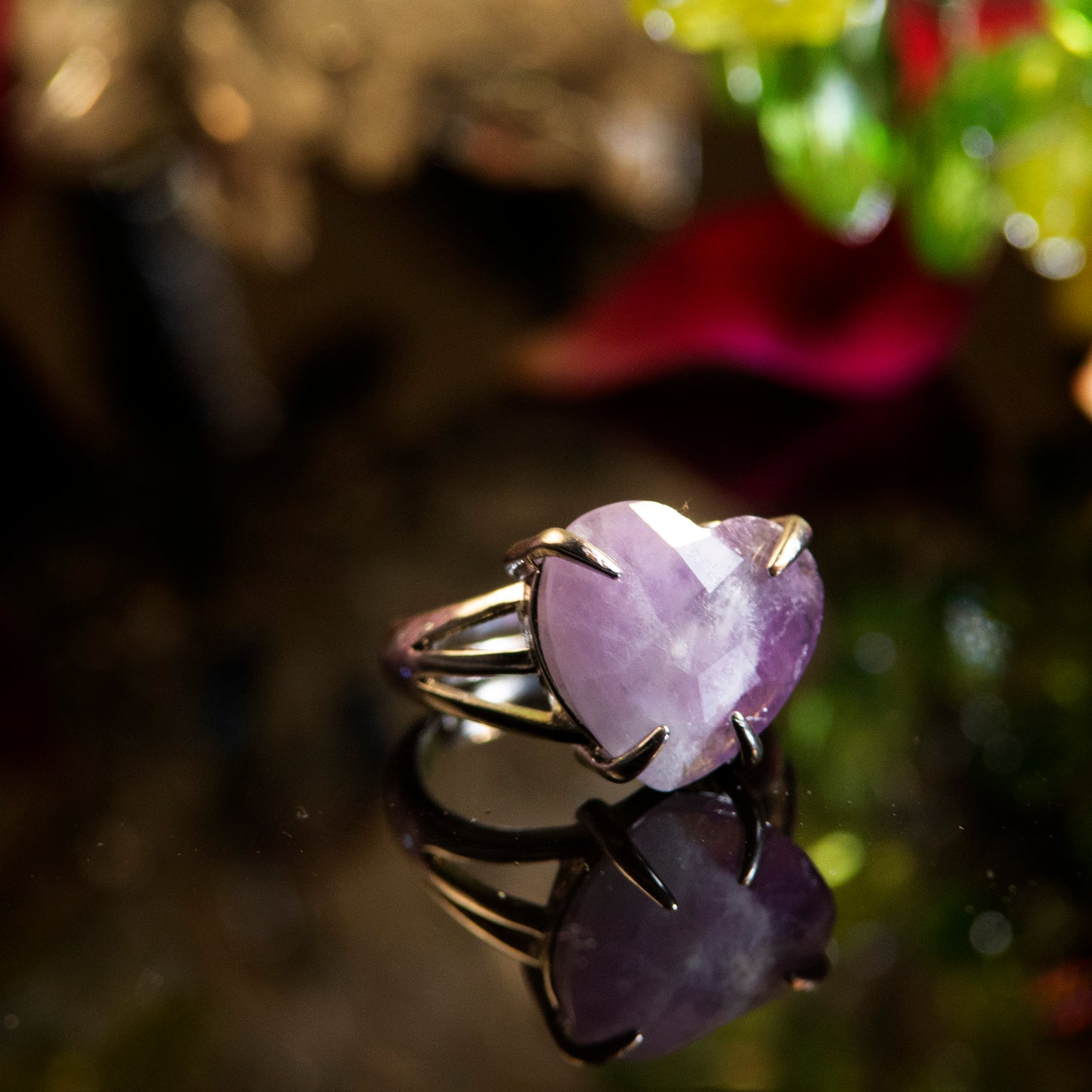 Natural Amethyst Crystal Heart ring in metal with Adjustable Size For Men And Women
