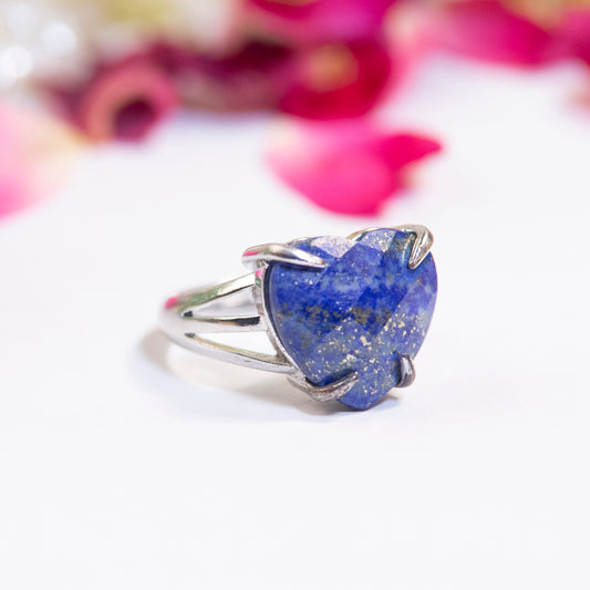 Natural Lapis Lazulli Crystal Heart ring in metal with Adjustable Size For Men And Women