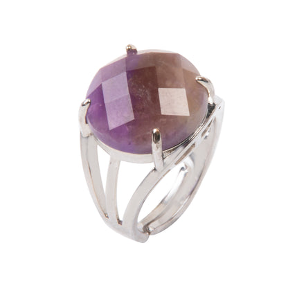 Natural Amethyst Crystal Round ring in metal with Adjustable Size For Men And Women