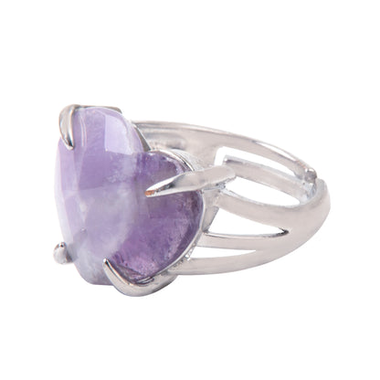 Natural Amethyst Crystal Heart ring in metal with Adjustable Size For Men And Women