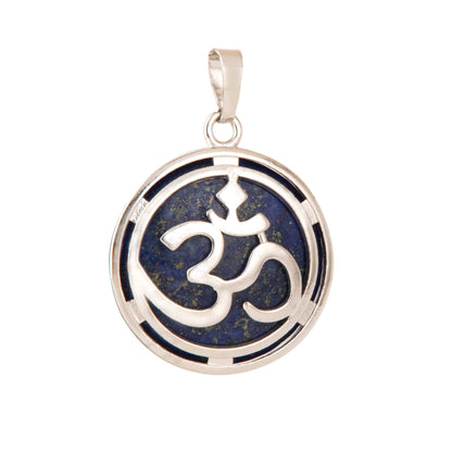 Natural Lapis Lazulli Om Crystal Pendant in metal