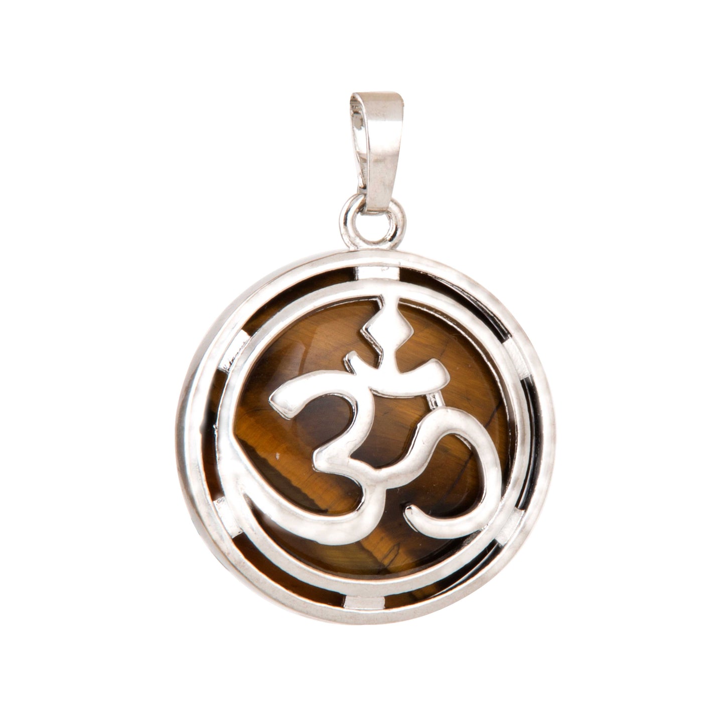 Natural Tigers Eye Om Crystal Pendant in metal