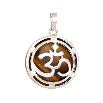 Natural Tigers Eye Om Crystal Pendant in metal