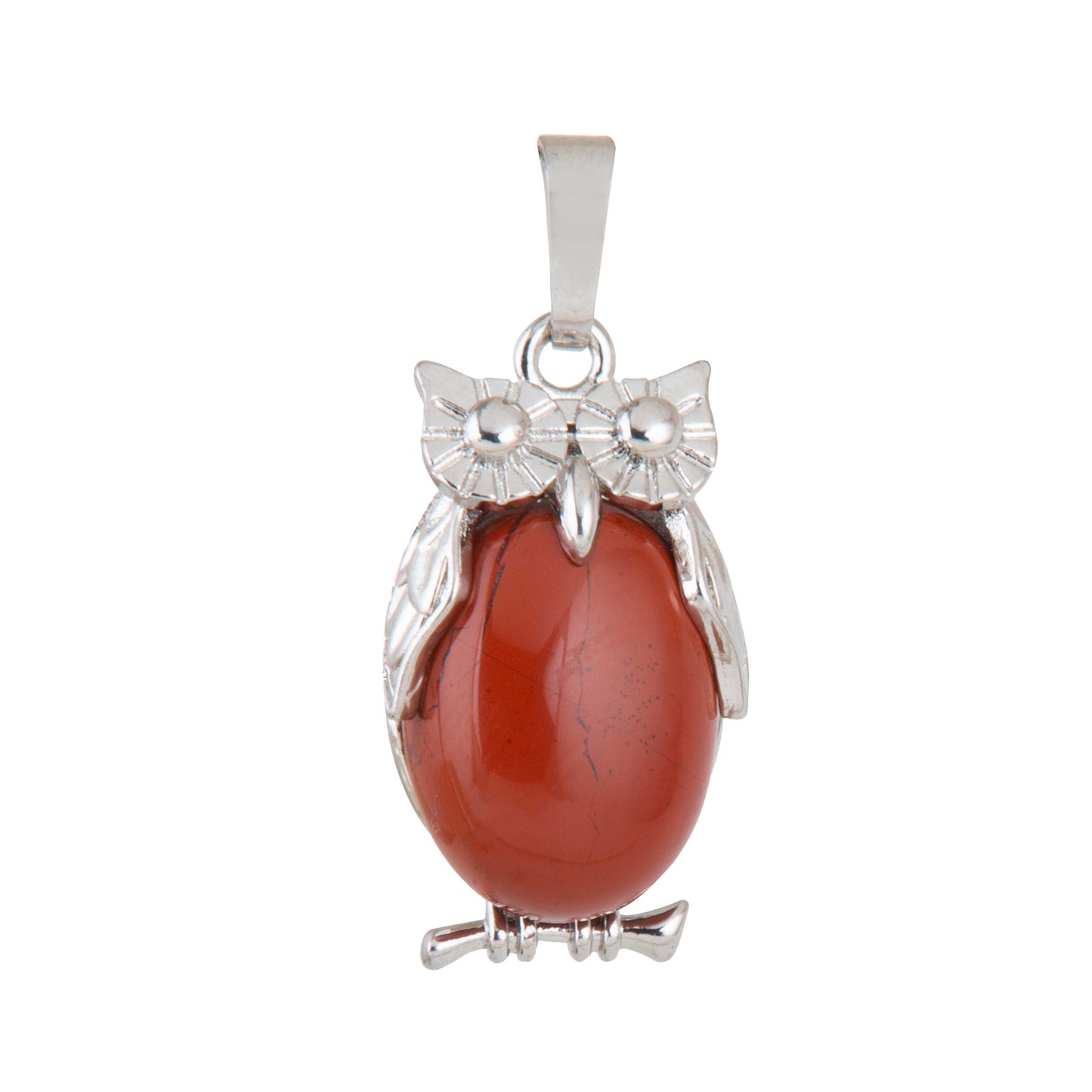 Natural Red Jasper Owl Crystal Pendant in metal