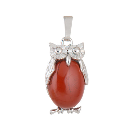 Natural Red Jasper Owl Crystal Pendant in metal