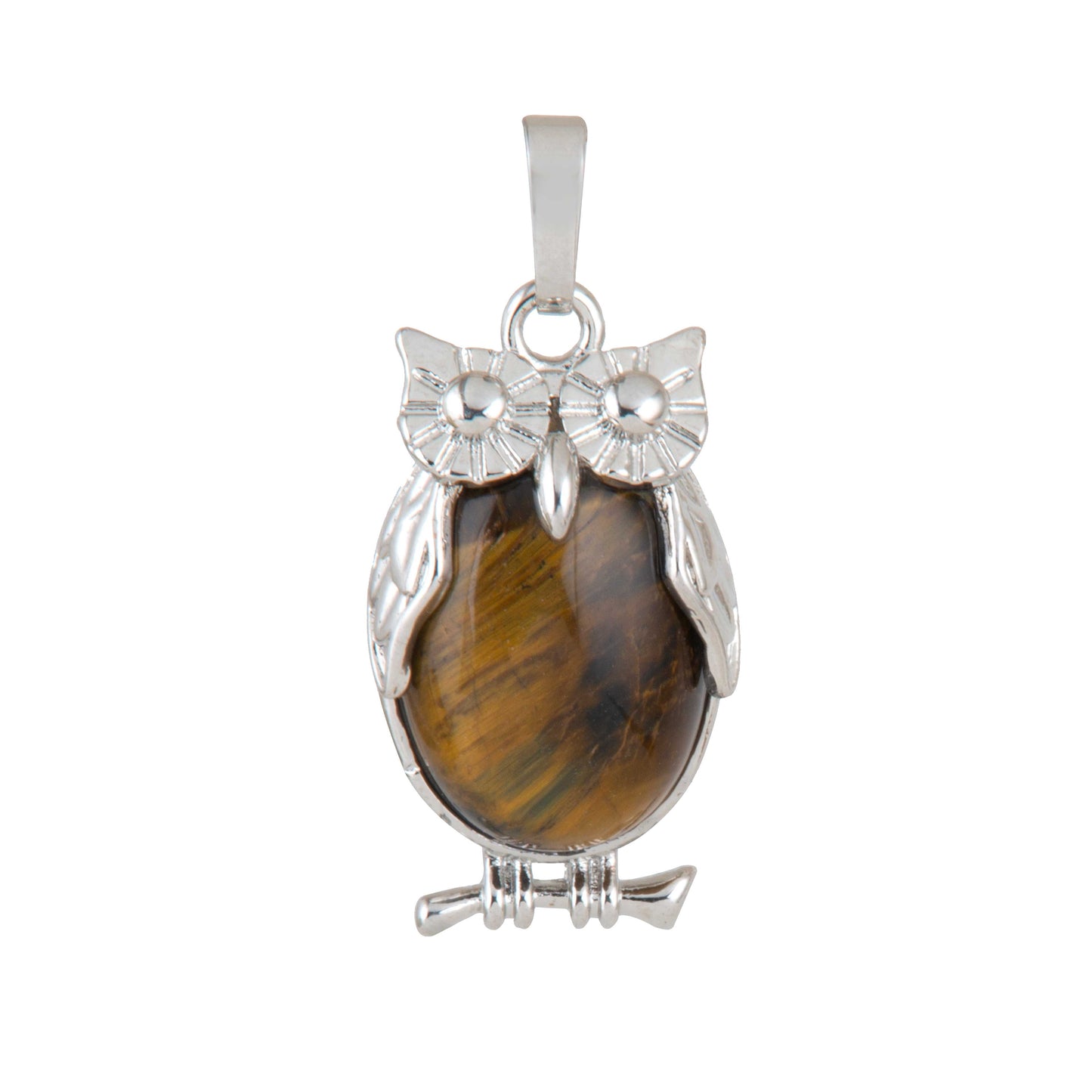 Natural Tigers Eye Owl Crystal Pendant in metal