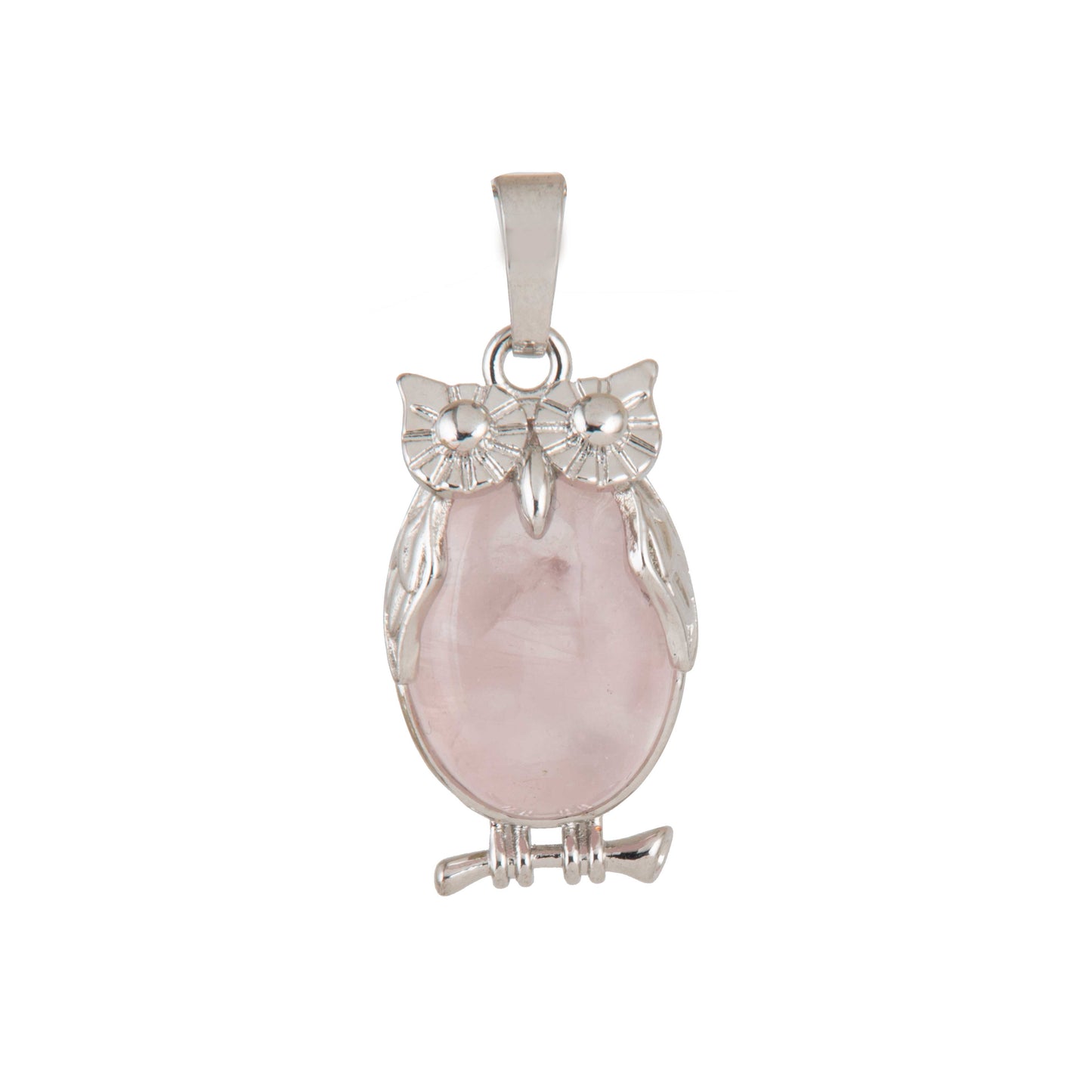 Natural Rose Quartz Owl Crystal Pendant in metal