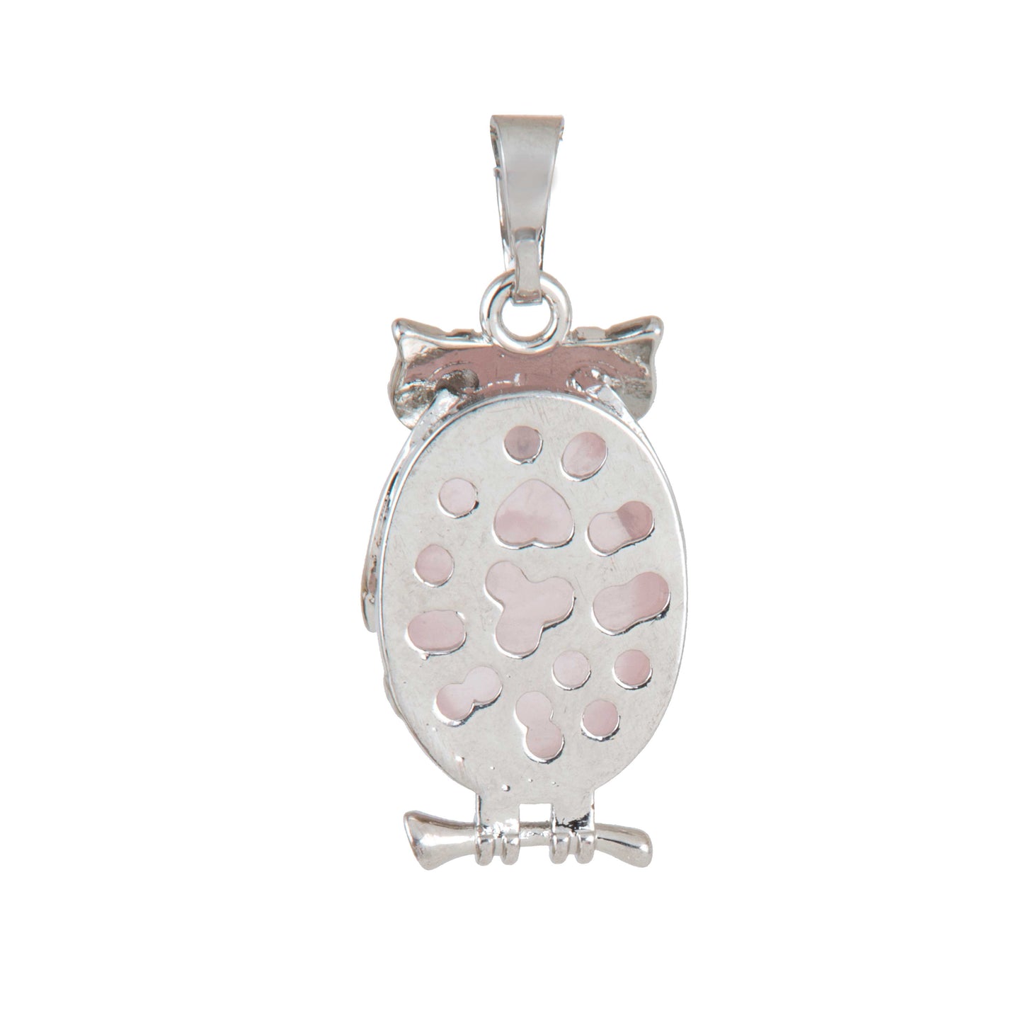 Natural Rose Quartz Owl Crystal Pendant in metal