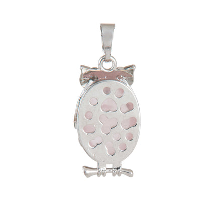 Natural Rose Quartz Owl Crystal Pendant in metal